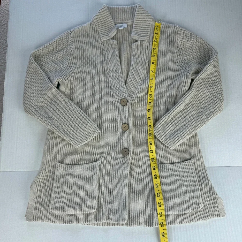 J.Jill Button‎ Front Knit Cardigan Sweater Pockets Collar Beige Cotton Blend S
